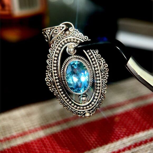 Large Silver 925 Topaz Pendant - Picture 4 of 6